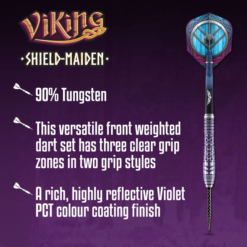 Shot! Shot Darts Steel Tip, Viking Shield Maiden (23g/24g/25g/27g), 90% Tungsten Barrel, Front Weighted, Handcrafted Professional Dart Set & Flights Made in New Zealand, Metal Tip for Bristle Dartboard - Image 4